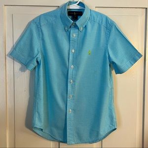 Polo Ralph Lauren Boys Blue Gingham Short Sleeve Shirt Size 8 (Small)